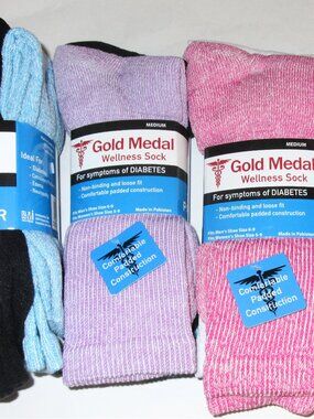 6 Pairs Womens Soft Cotton Blend Diabetic Assorted Colors Crew Socks
